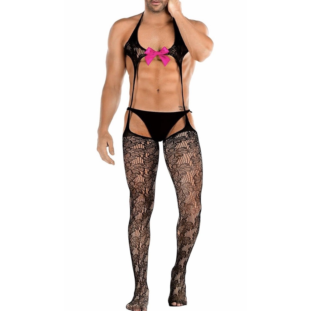 Men's Sexy Lingerie, Satin Bow, Fishnet Lingerie , ONE SIZE NEW